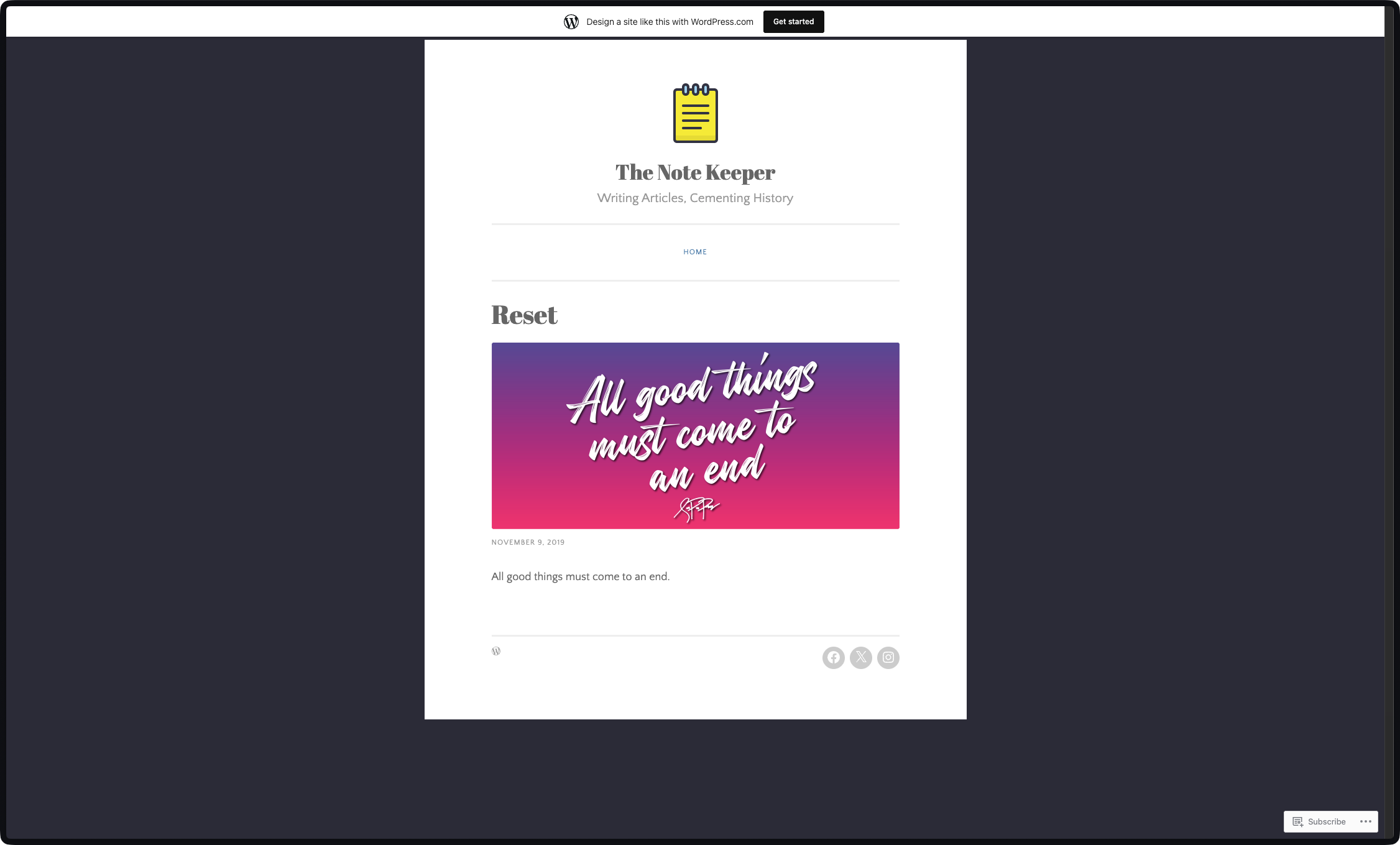 Homepage of The Note Keeper.
